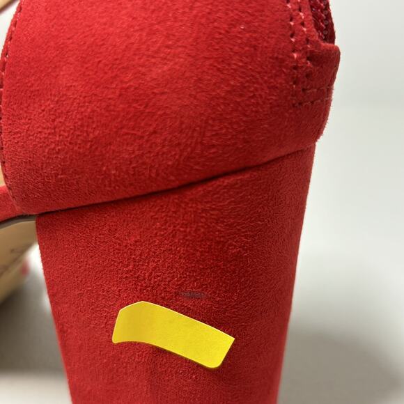 Jessica Simpson Red Suede Block Heel Sequin Strap Sandals Zipper Back Size 10 - Picture 10 of 10